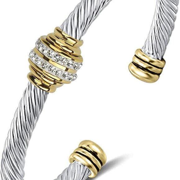Cable Bracelet Stainless Steel Vintage Twisted Wire Composite Open Bangle Bracel - Picture 1 of 7